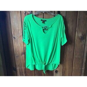 Goddess Top L Lime Green Wood Beads Knotted Hem Y2K Beach Coastal Summer